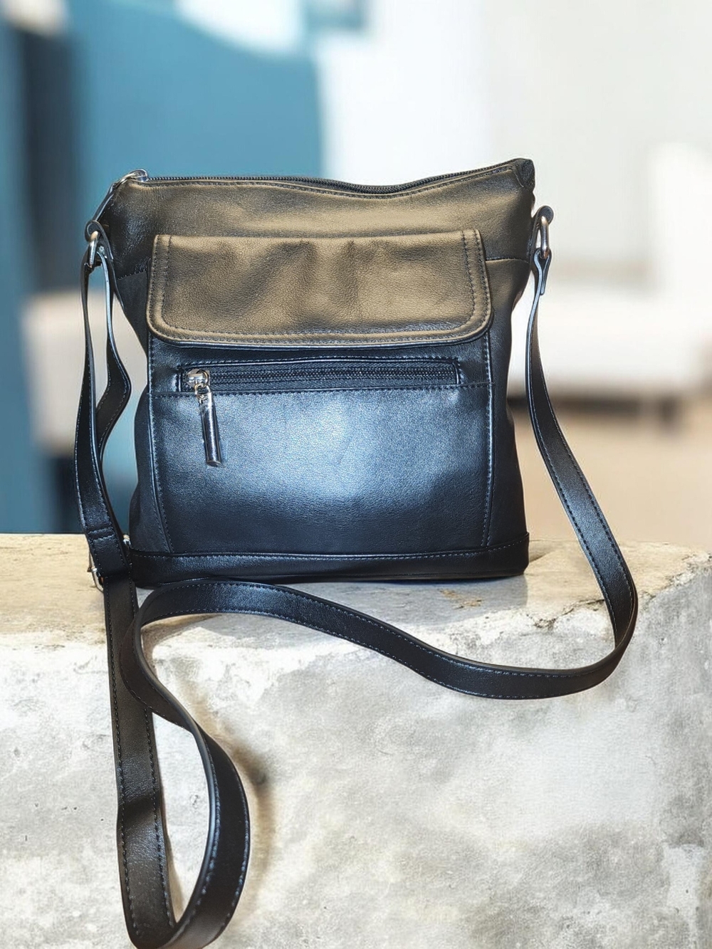 Giani Bernini Venice Nappa Leather Crossbody Bag Black Organizer NWOT